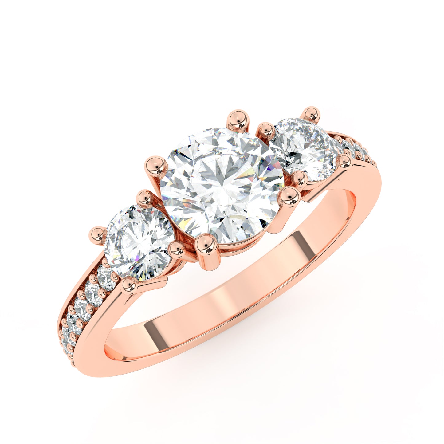 Anillo de 3 piedras redondas brillantes - Oro rosa