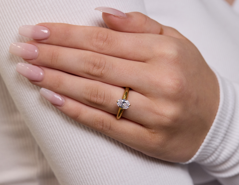 Oval Solitaire Ring - Two tone Gold