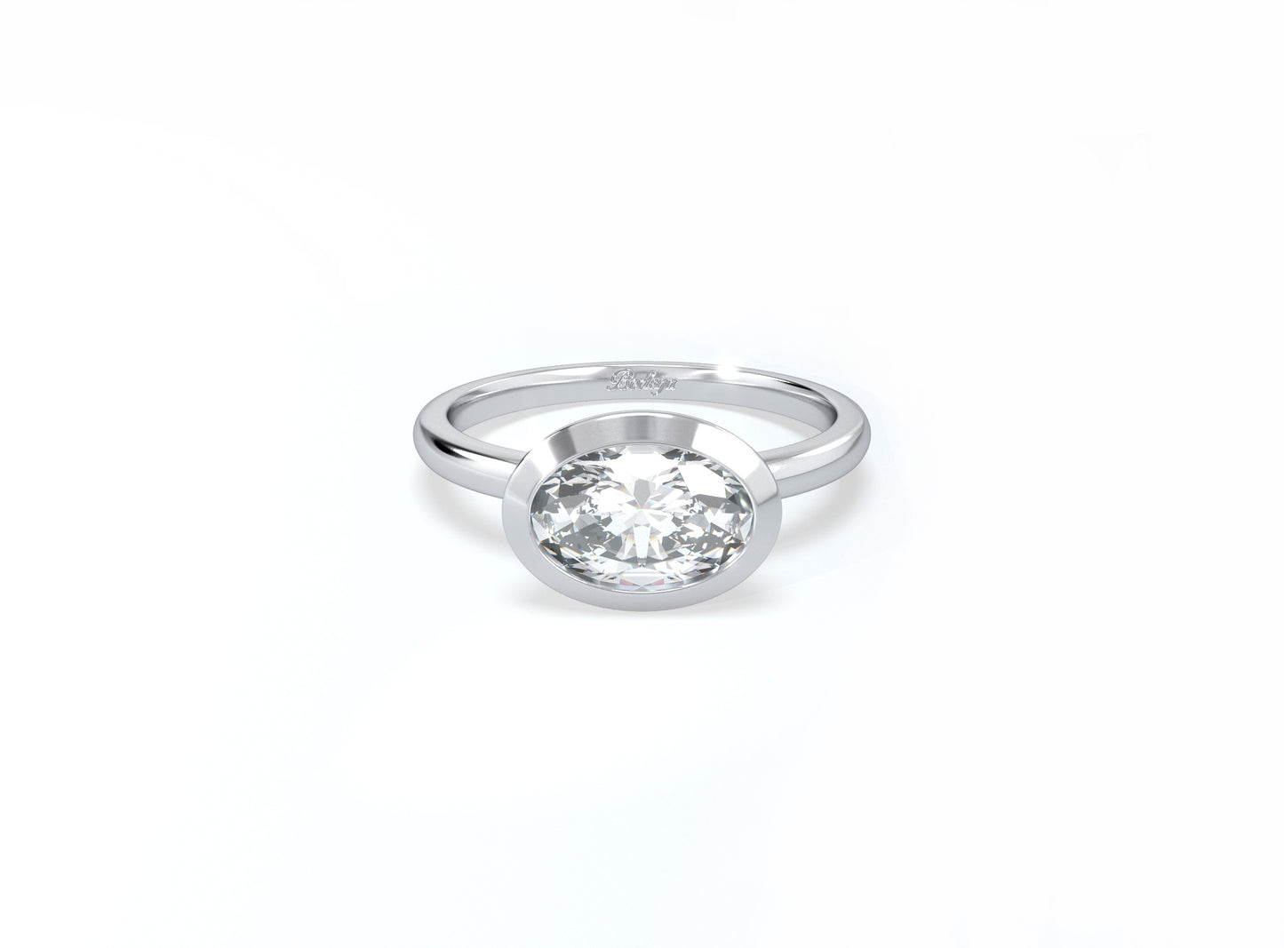 Bezel Set Oval Diamond Ring - Platinum - Bodega