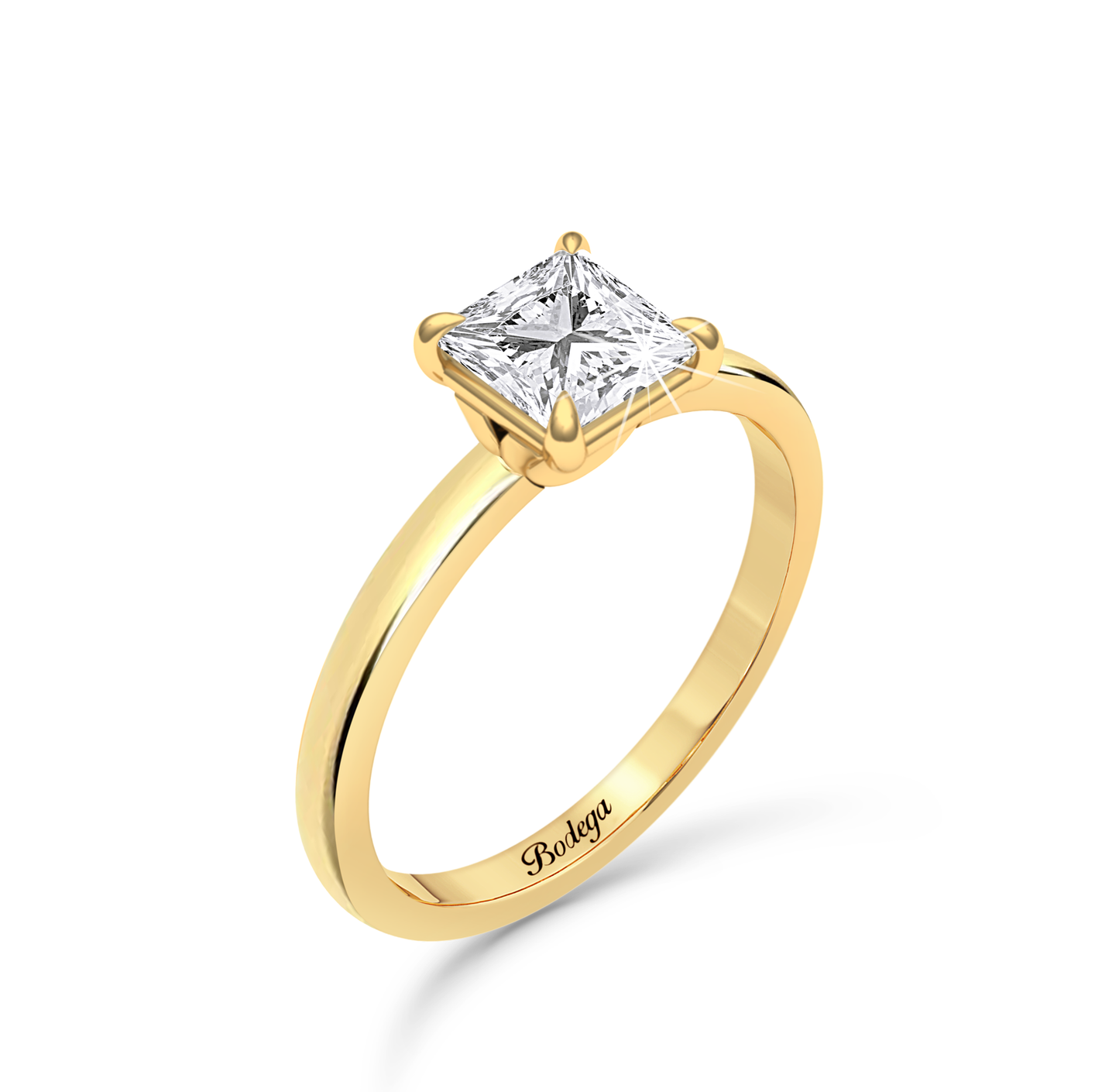 Princess Cut Solitaire Ring in flush setting - Yellow Gold - Bodega
