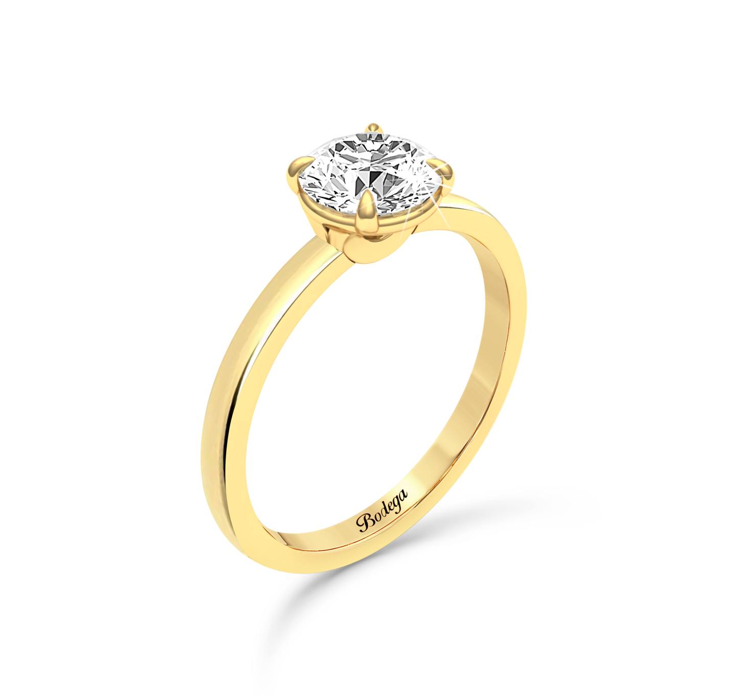 Round Brilliant Cut Solitaire Ring in flush setting - Yellow Gold - Bodega