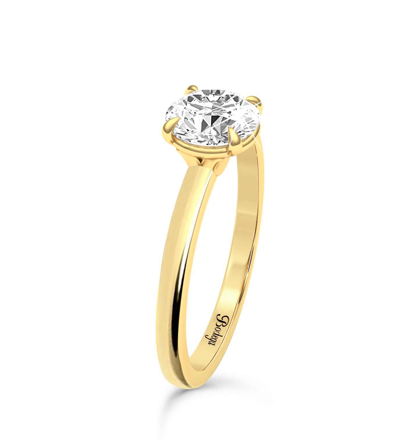 Round Brilliant Cut Solitaire Ring in flush setting - Yellow Gold - Bodega