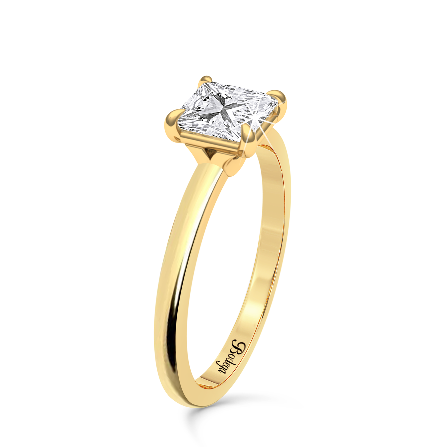 Princess Cut Solitaire Ring in flush setting - Yellow Gold - Bodega