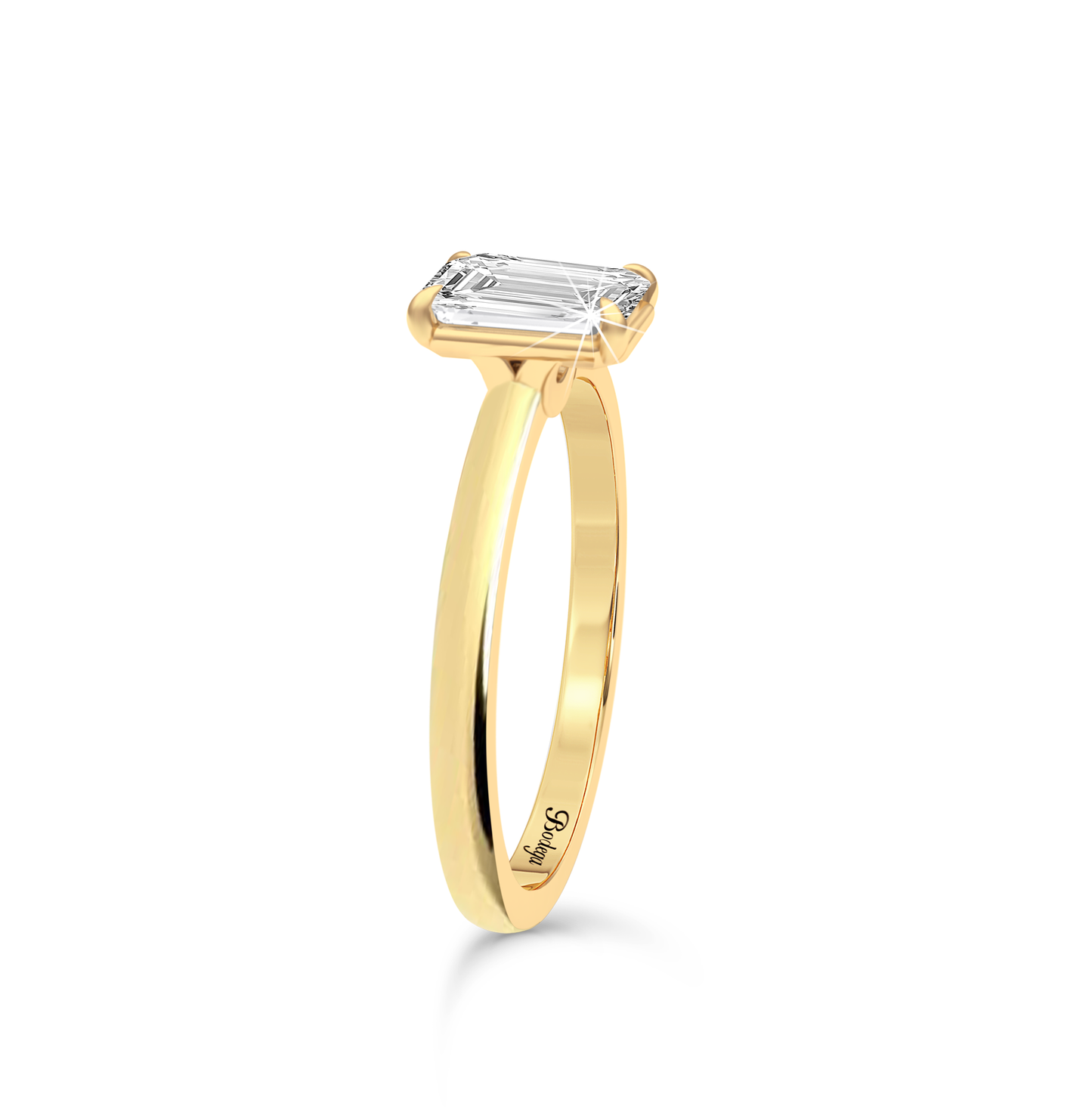 Emerald Cut Solitaire Ring in flush setting - Yellow Gold - Bodega