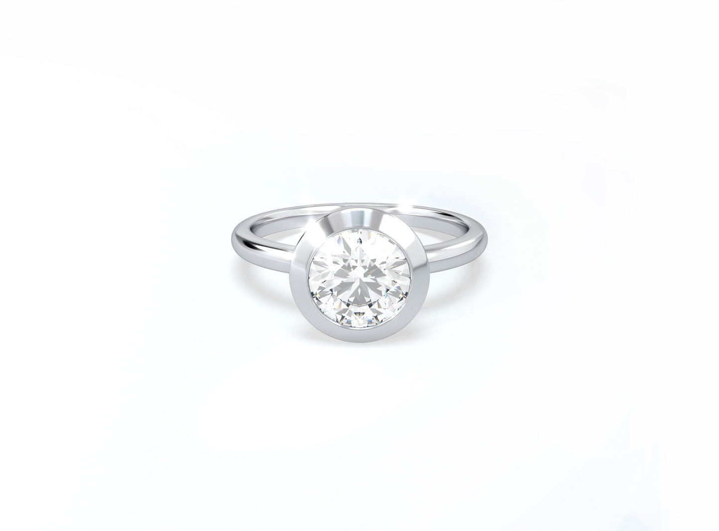 Bezel Set Round Brilliant Diamond Ring - Platinum - Bodega