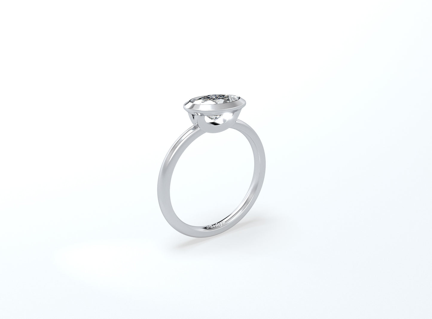 Bezel Set Oval Diamond Ring - Platinum - Bodega