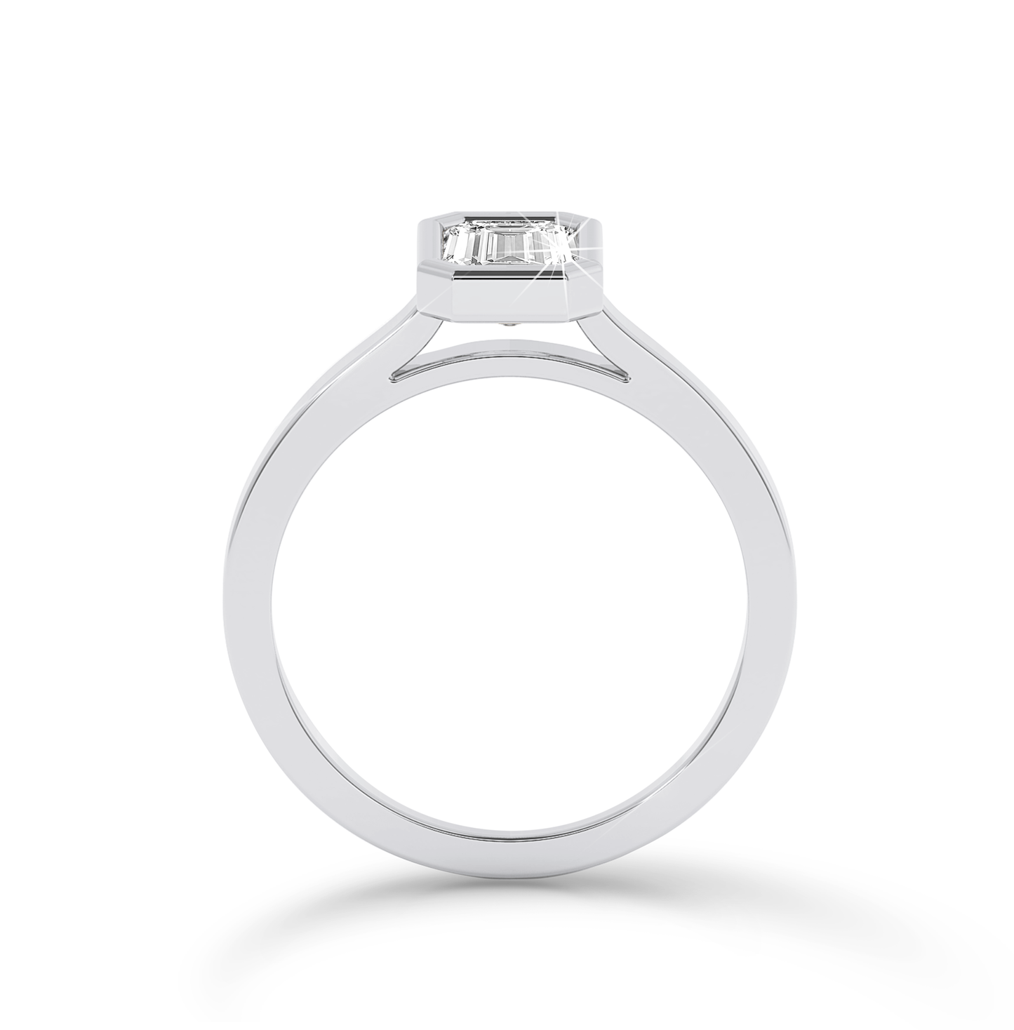 Bezel Set Emerald Cut Diamond Ring - Platinum - Bodega