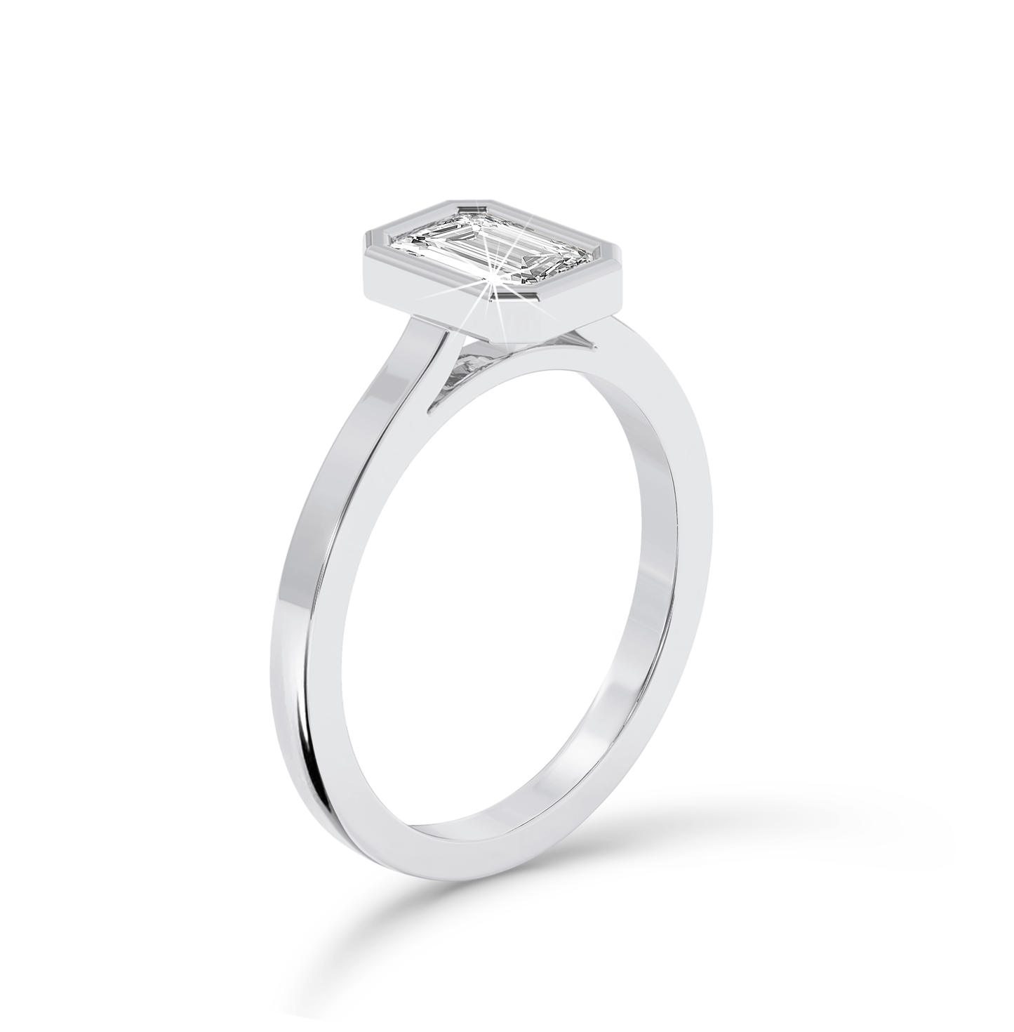 Bezel Set Emerald Cut Diamond Ring - Platinum - Bodega