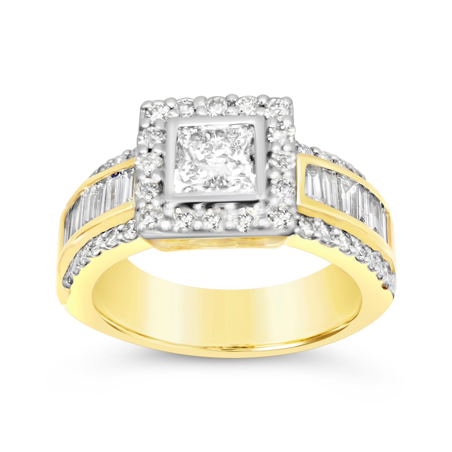 Princess cut diamond ring with Emerald & Round halo - 2 tone - Bodega