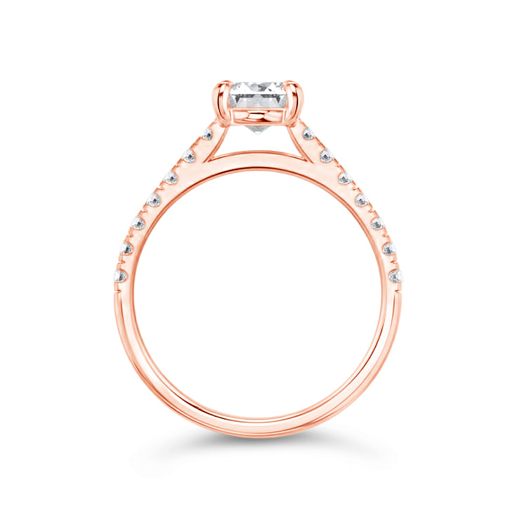 Emerald Solitaire Ring with Pave shoulders- Rose Gold - Bodega