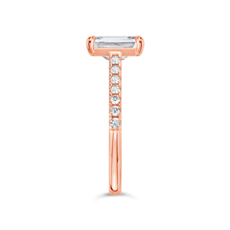 Emerald Solitaire Ring with Pave shoulders- Rose Gold - Bodega