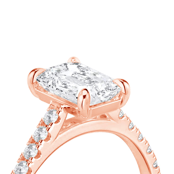 Emerald Solitaire Ring with Pave shoulders- Rose Gold - Bodega