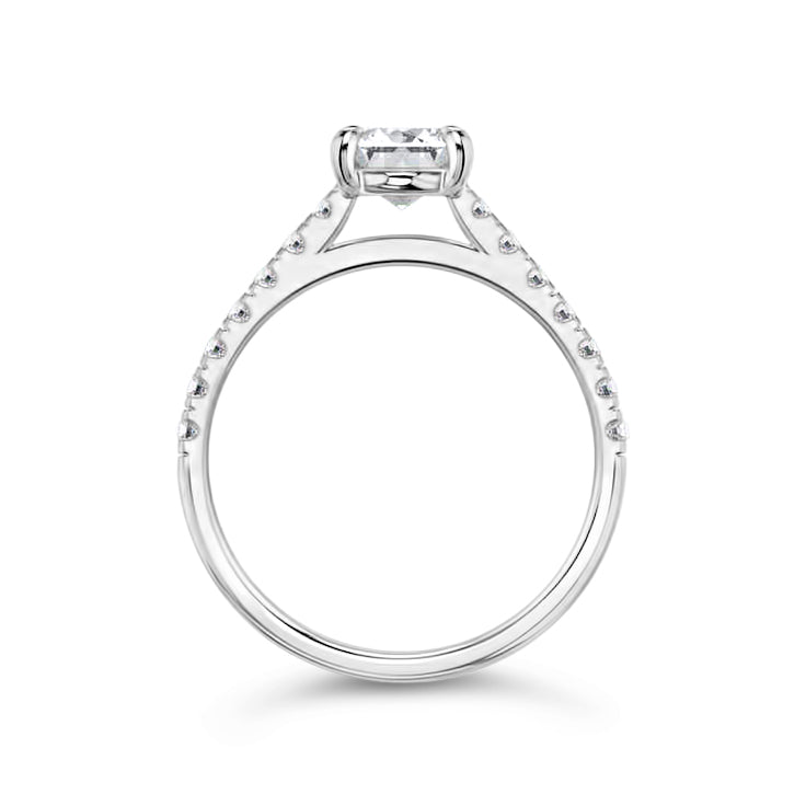 Emerald Solitaire Ring with Pave shoulders- Platinum - Bodega