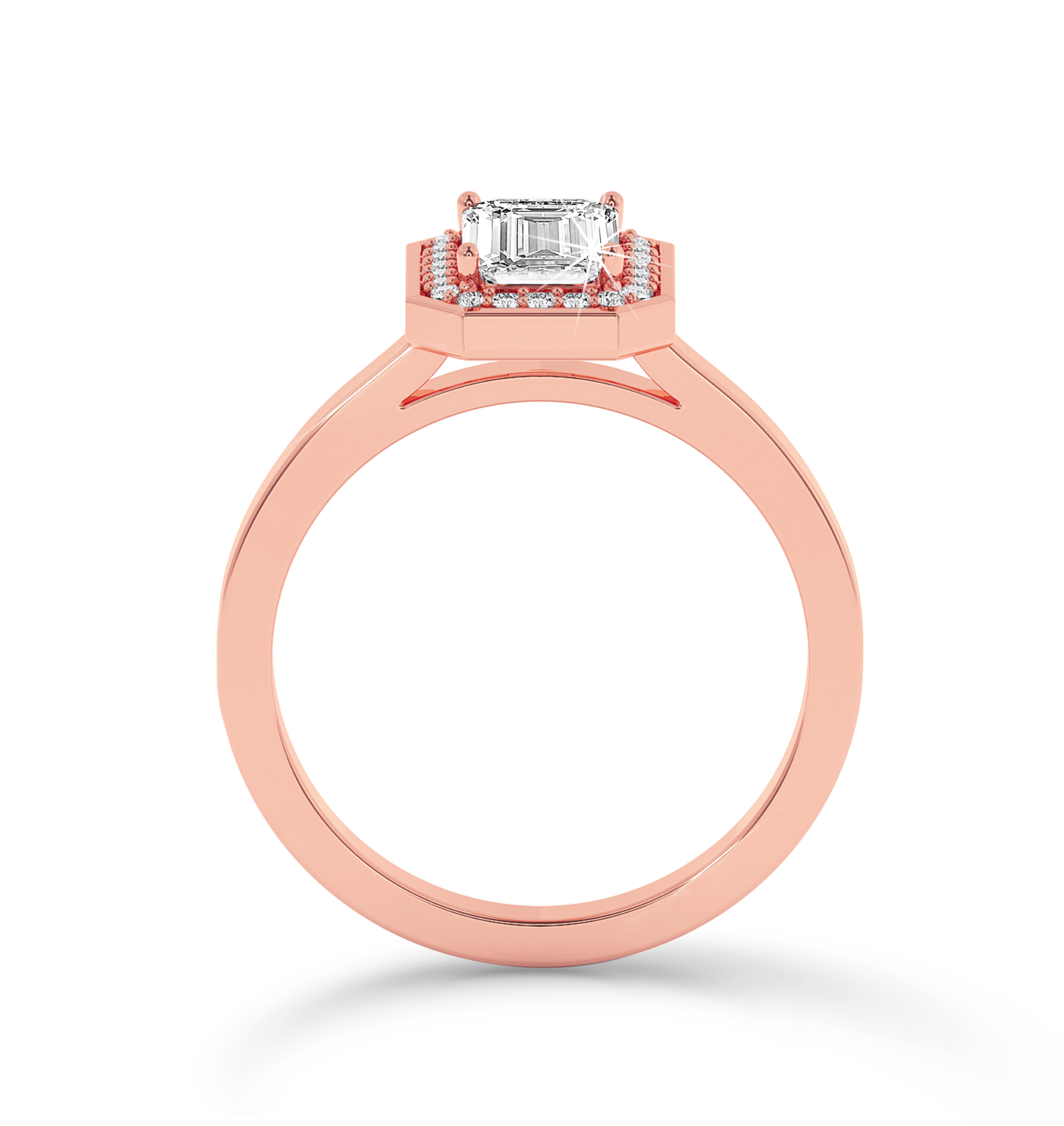 Bezel Set Emerald Cut halo Ring - Rose Gold - Bodega