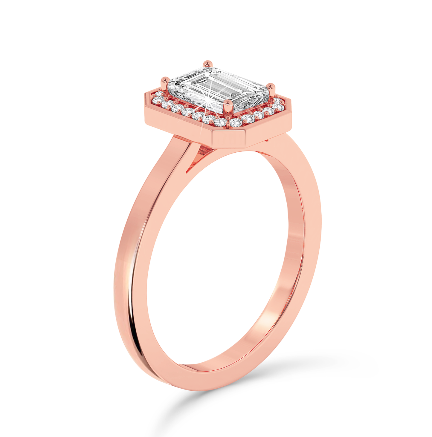 Bezel Set Emerald Cut halo Ring - Rose Gold - Bodega