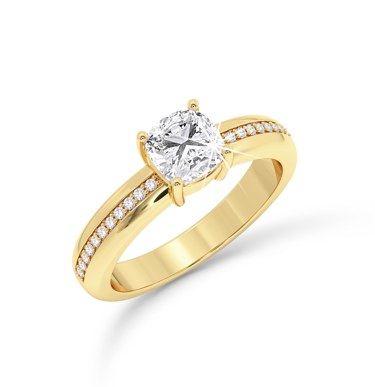 Cushion Cut channel set ring - Yellow Gold - Bodega