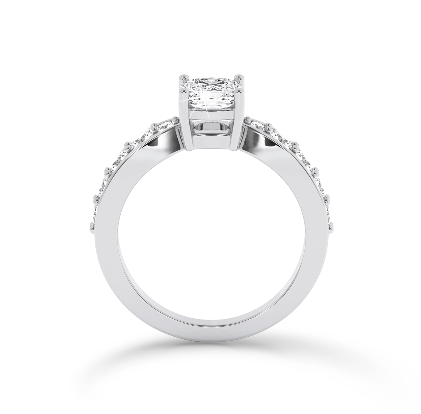 Cushion Cut ring with graduated shoulder stones- Platinum - Bodega