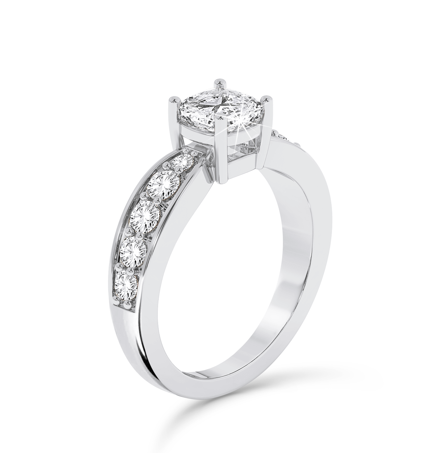 Cushion Cut ring with graduated shoulder stones- Platinum - Bodega