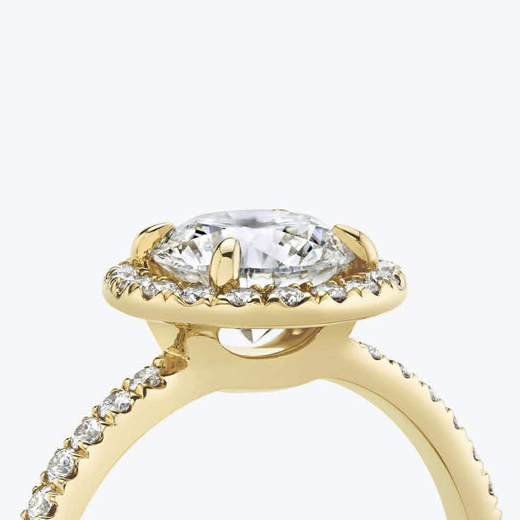 Halo Round Brilliant Ring with pave - Yellow Gold - Bodega