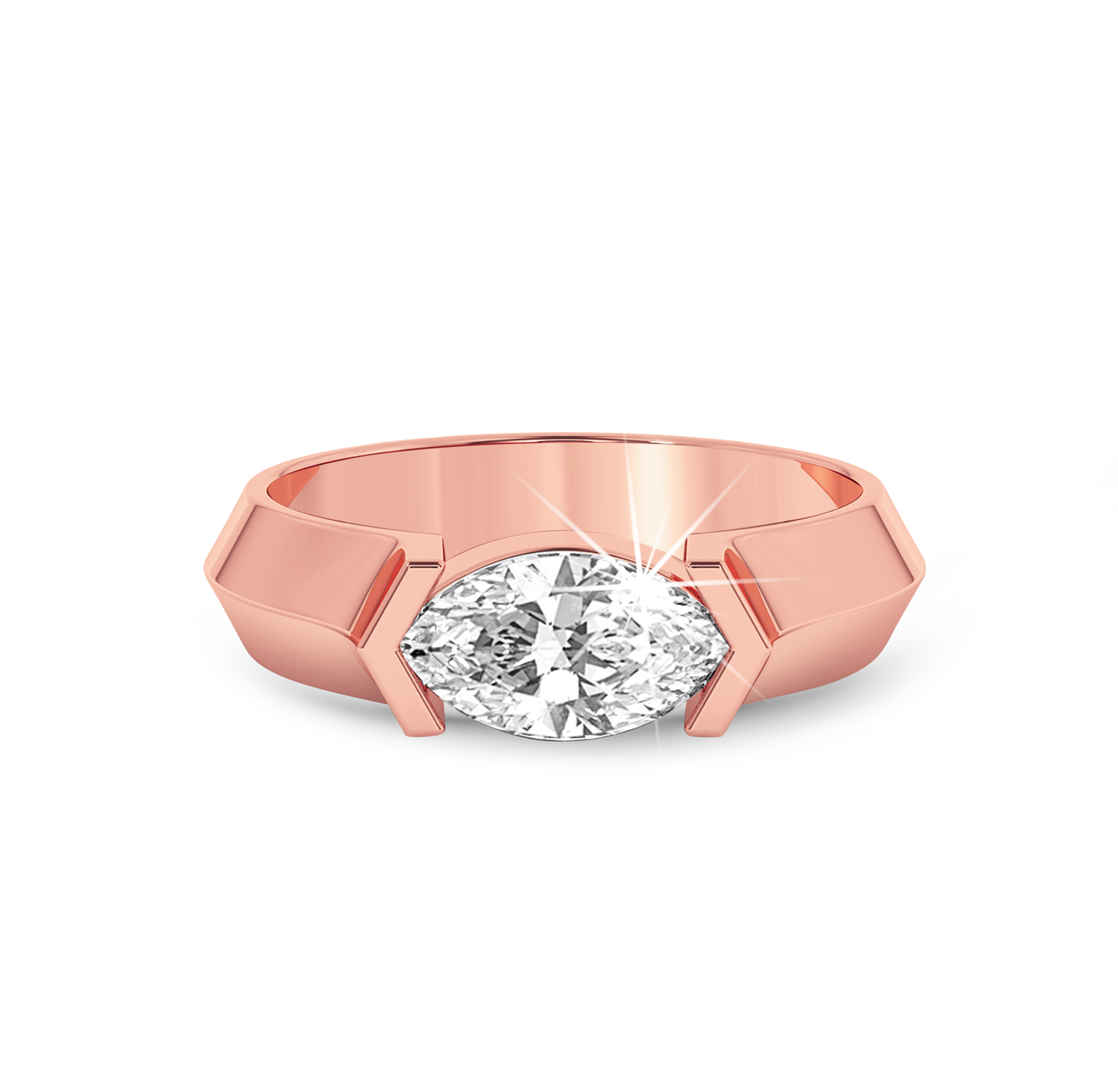 Marquise Diamond Ring with knife edge band- Rose Gold - Bodega