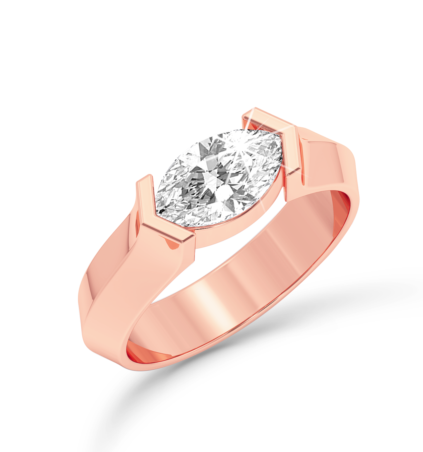 Marquise Diamond Ring with knife edge band- Rose Gold - Bodega
