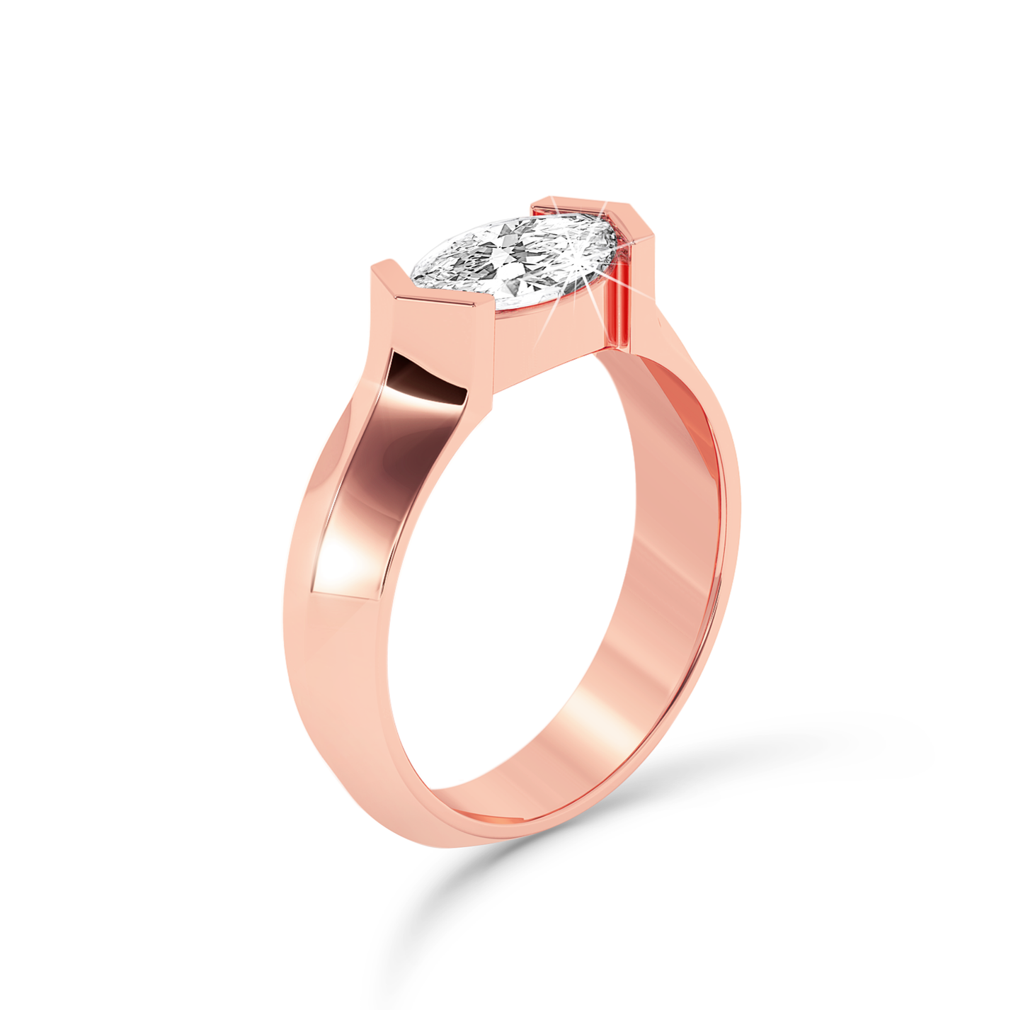 Marquise Diamond Ring with knife edge band- Rose Gold - Bodega