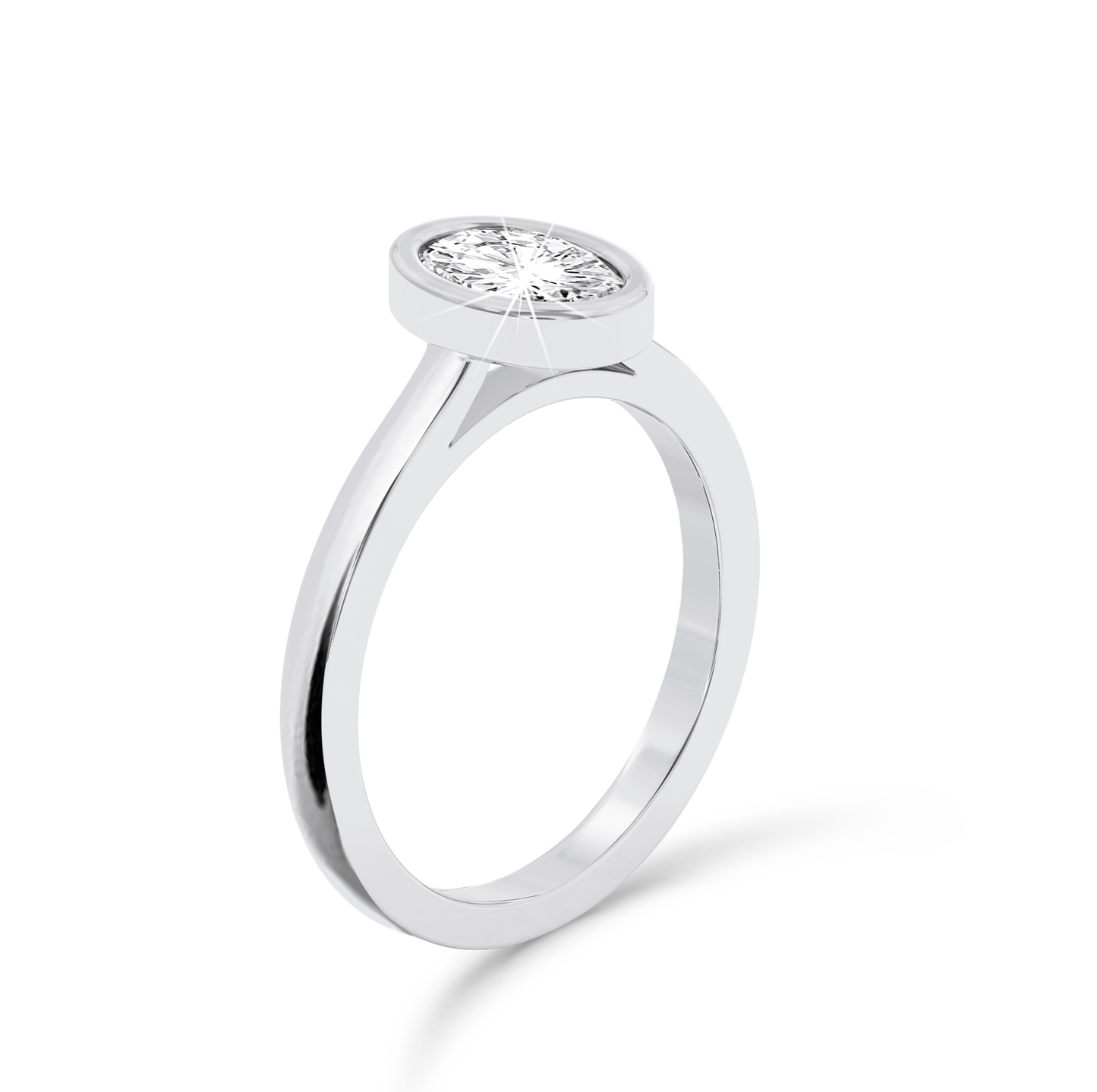 Bezel Set Oval Diamond Ring - Platinum - Bodega