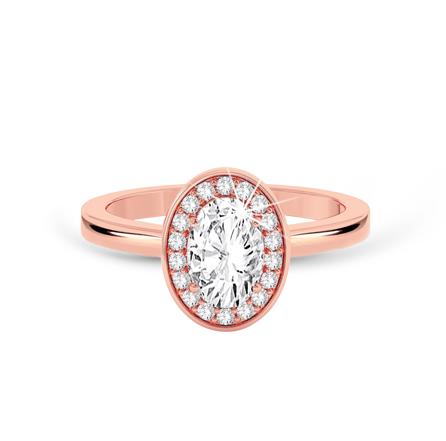 Oval Diamond Ring with halo - Rose Gold - Bodega