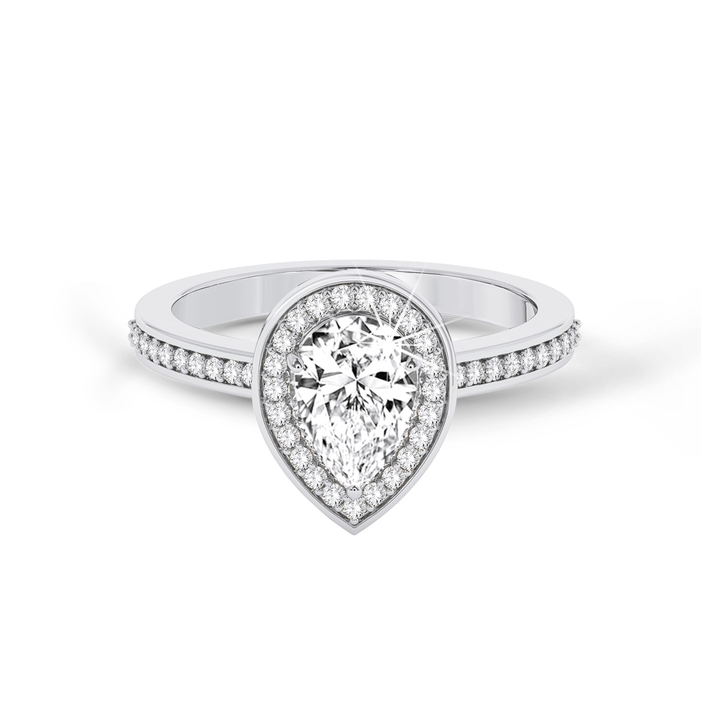 Pear halo ring with pave - Platinum - Bodega