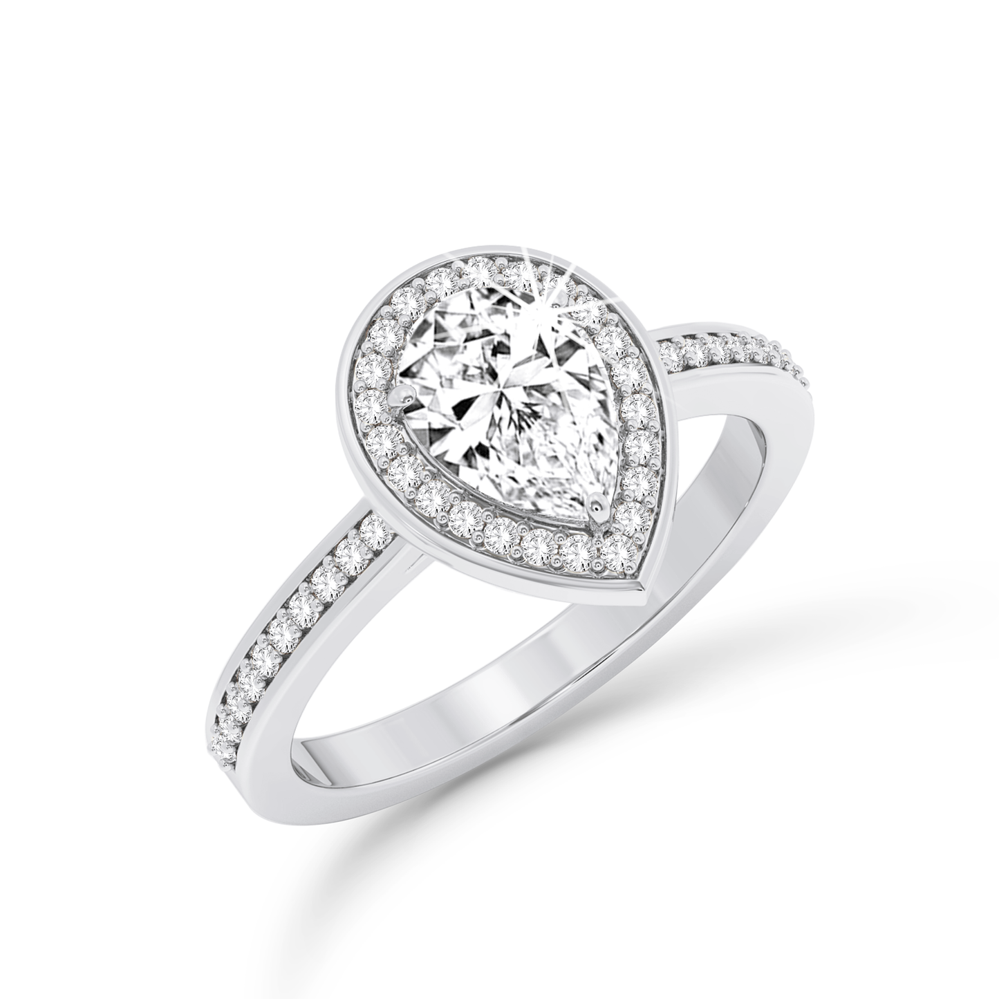 Pear halo ring with pave - Platinum - Bodega