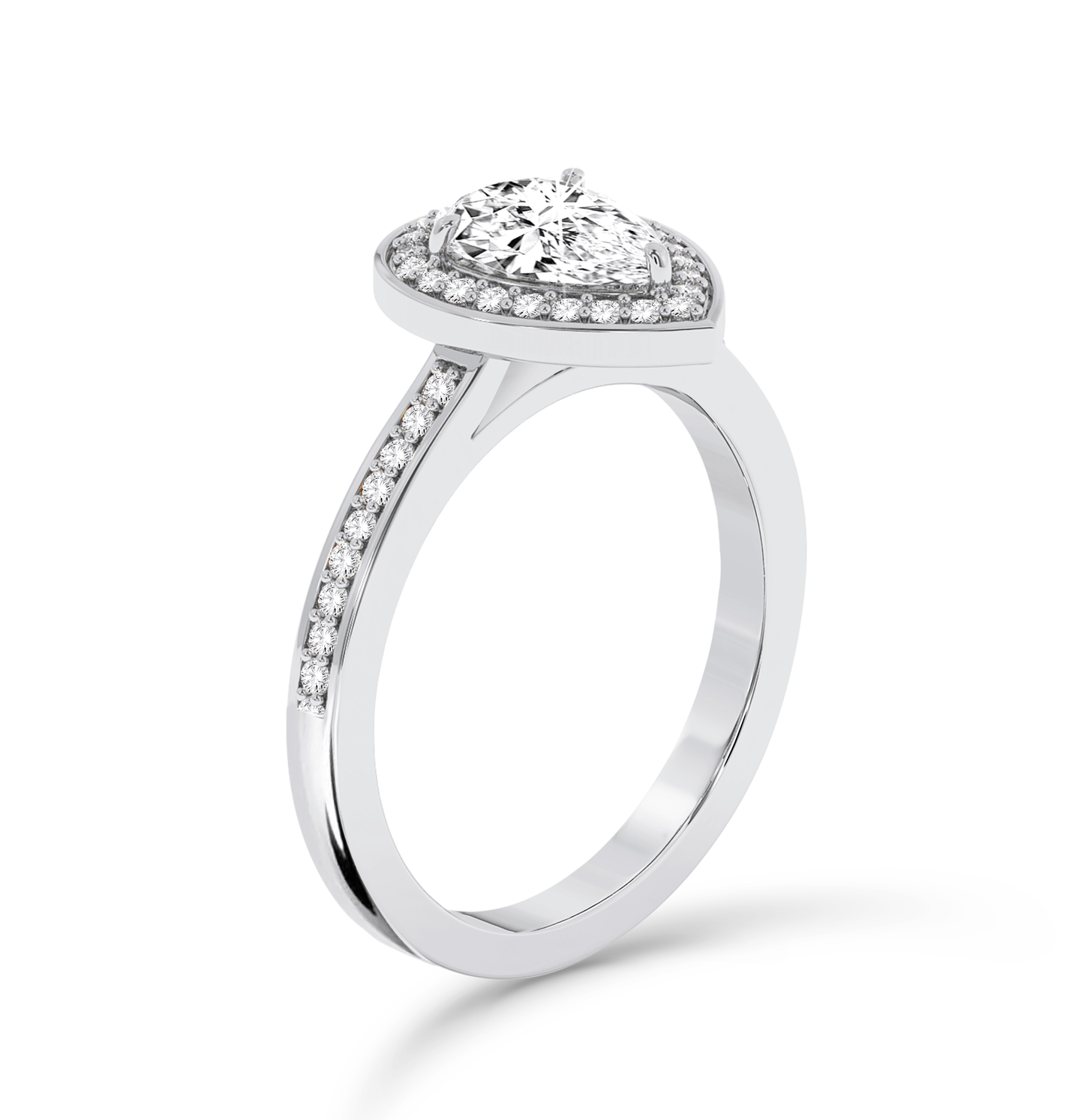 Pear halo ring with pave - Platinum - Bodega