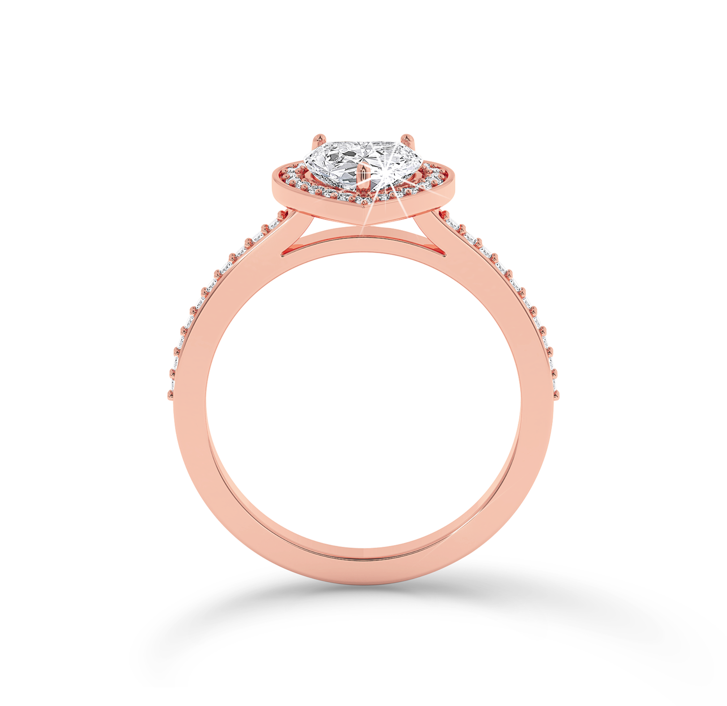 Heart Cut Diamond Ring with Halo & Pave - Rose Gold - Bodega