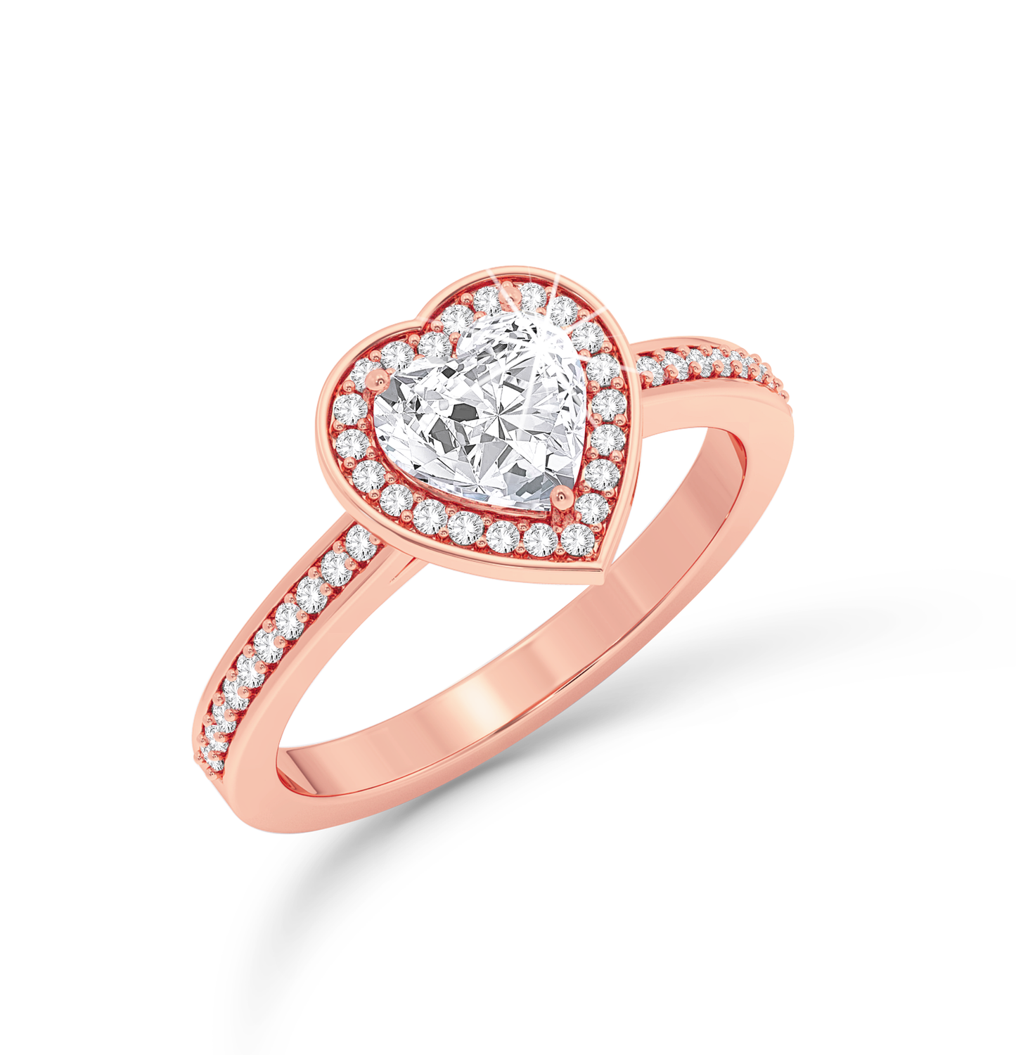Heart Cut Diamond Ring with Halo & Pave - Rose Gold - Bodega