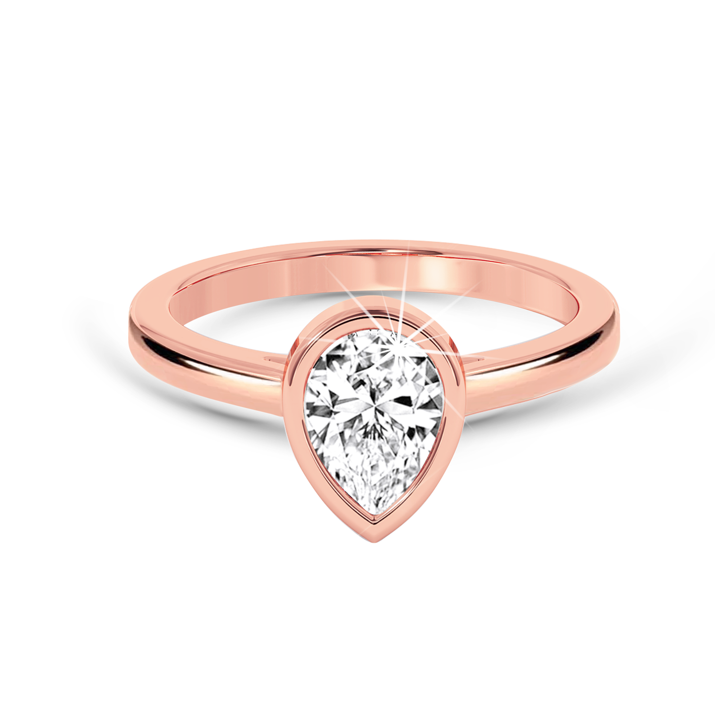 Bezel Set Pear Diamond Ring - Rose Gold - Bodega
