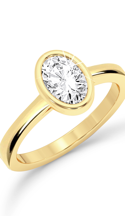 Bezel Set Oval Diamond Ring - Yellow Gold - Bodega
