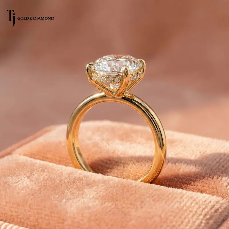 4ct Oval Diamond Solitaire Ring with Hidden Halo – 18kt Yellow Gold
