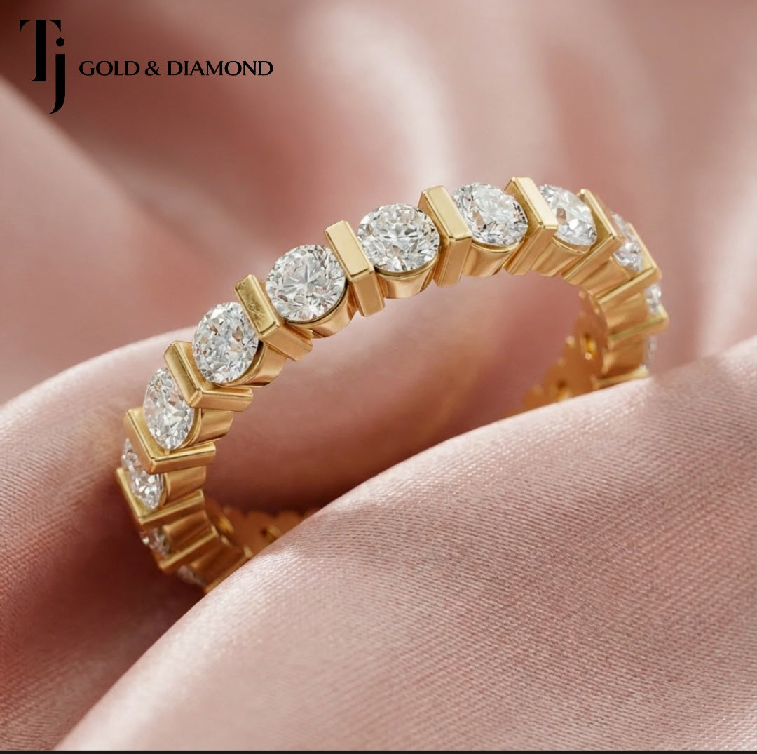 Bar Setting Full Eternity Diamond Wedding Band - 18K Yellow Gold