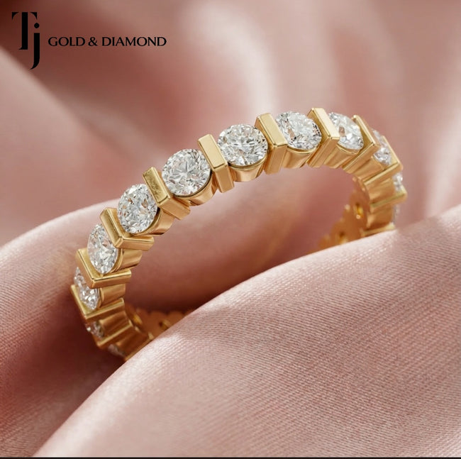 Bar Setting Full Eternity Diamond Wedding Band - 18K Yellow Gold