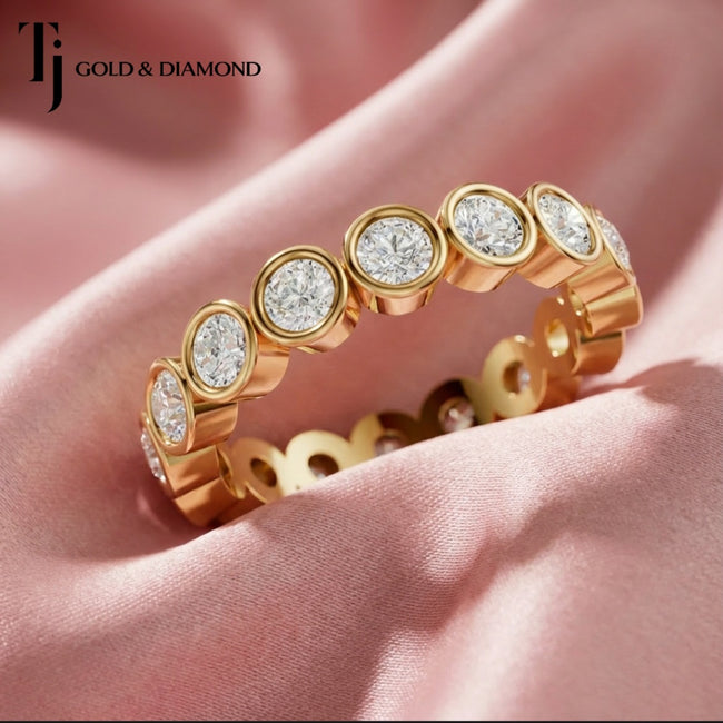 Bezel Setting Full Eternity Diamond Wedding Band - 18K Yellow Gold