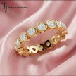 Bezel setting full eternity diamond wedding band in 18kt yellow gold with round brilliant lab-grown diamonds.