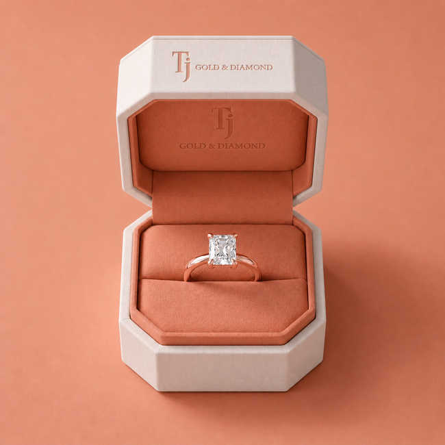 4-Claw Radiant Cut Solitaire Diamond Ring - Rose Gold