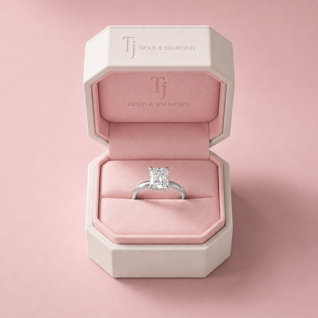 4-Claw Radiant Cut Solitaire Diamond Ring - White Gold (Platinum)