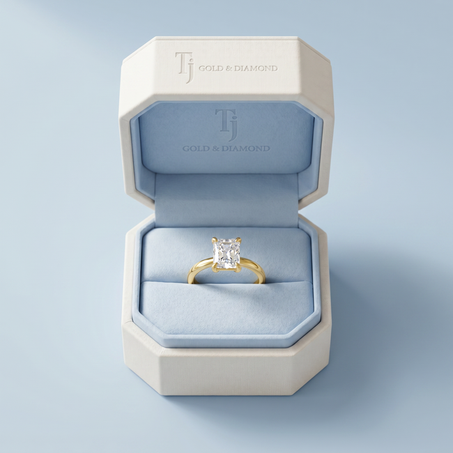 4-Claw Radiant Cut Solitaire Diamond Ring - Yellow Gold