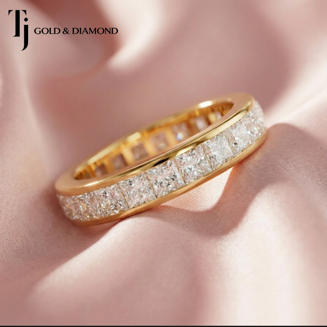 Channel Setting Full Eternity Diamond Wedding Band - 18K Yellow Gold