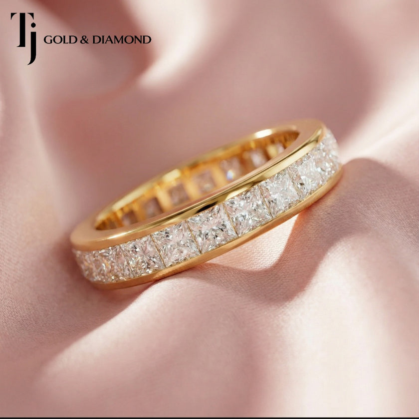Channel Setting Full Eternity Diamond Wedding Band - 18K Yellow Gold