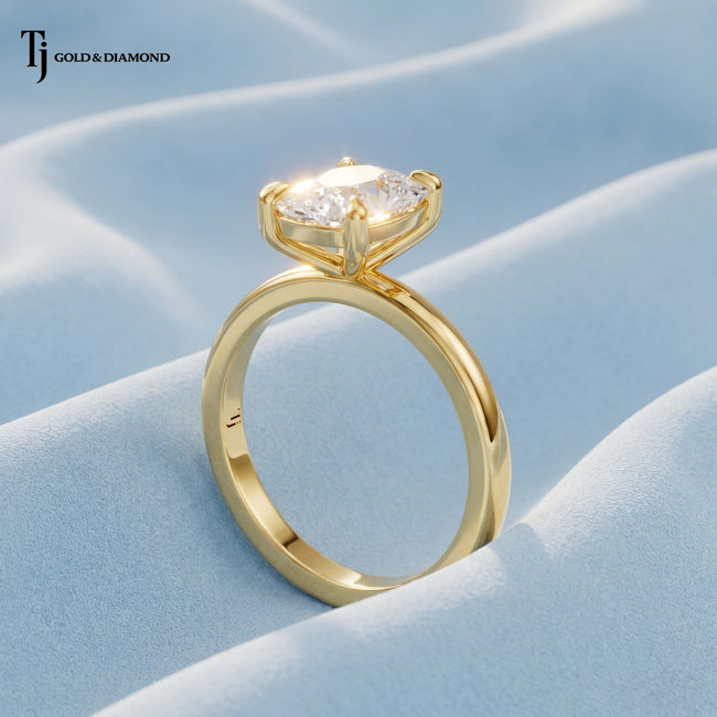 4-Claw Cushion Cut Solitaire Diamond Ring - Yellow Gold
