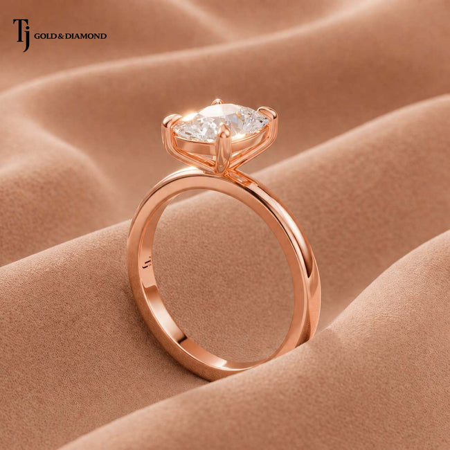 4-Claw Cushion Cut Solitaire Diamond Ring - Rose Gold