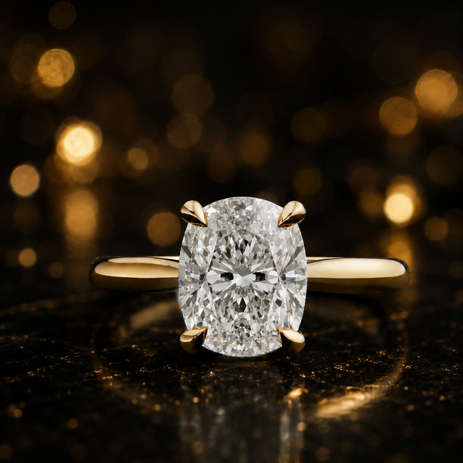 Anillo de diamantes solitario de talla cojín de 4 garras - Oro amarillo