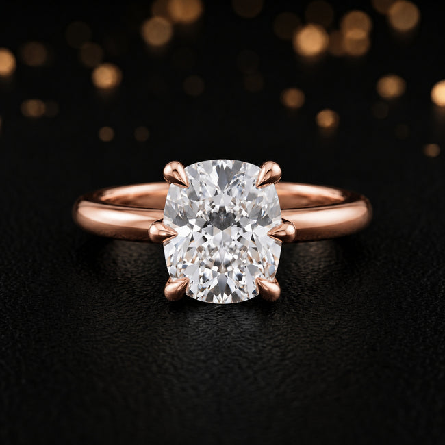Anillo de diamantes solitario de talla cojín de 6 garras - Oro rosa
