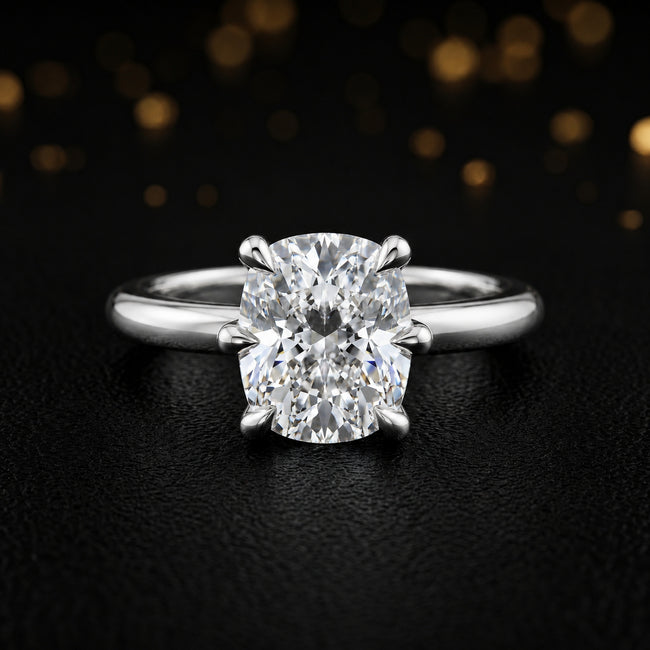 Anillo de diamantes solitario de talla cojín de 6 garras - Oro blanco